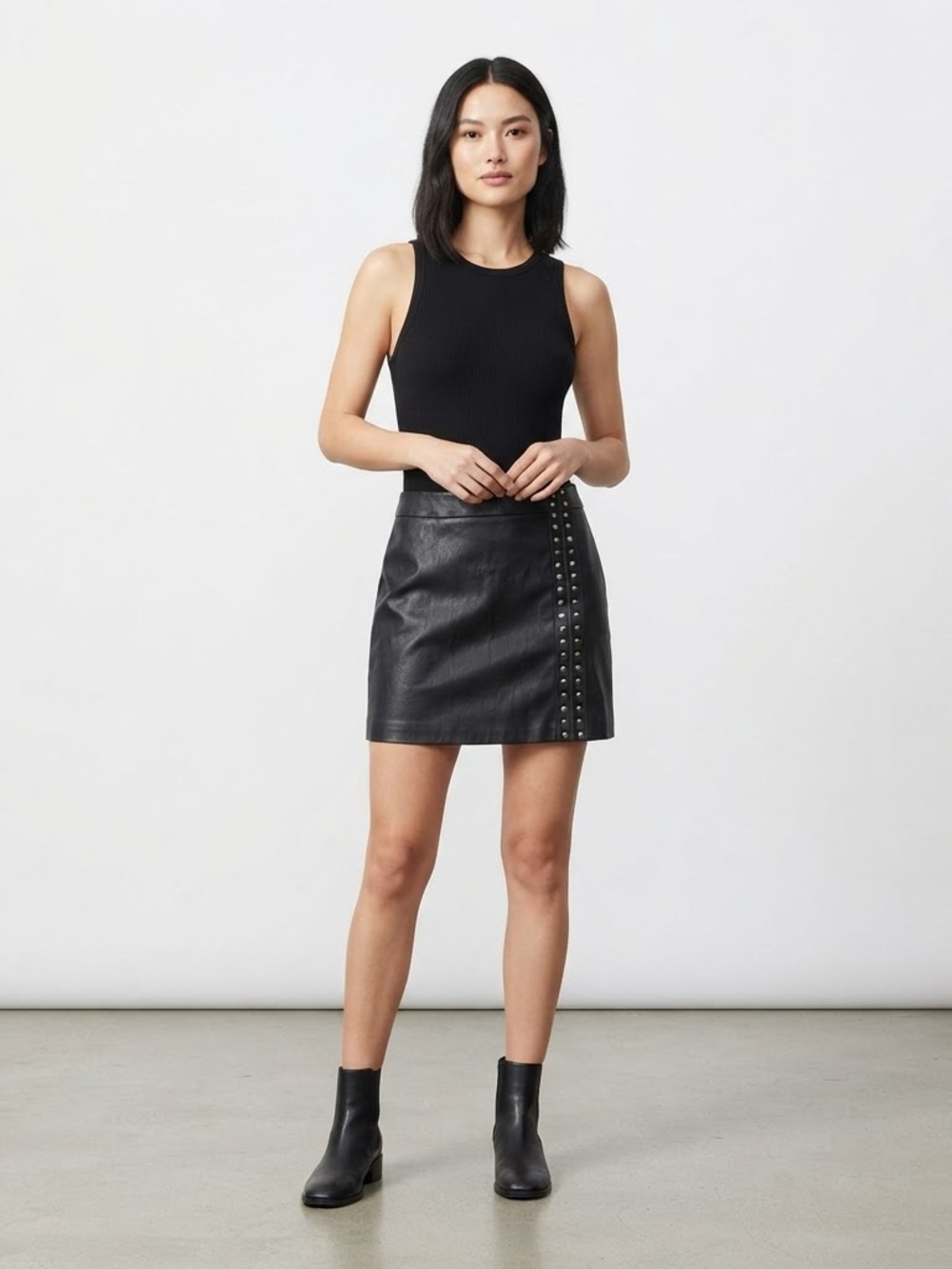 Black Faux Leather Studded Mini Skirt